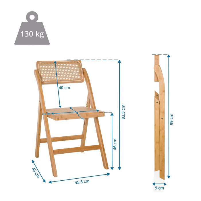 Складане обіднє крісло TUDELA BAMBOO з бамбука та ротанга, коричневе, hjh LIVING