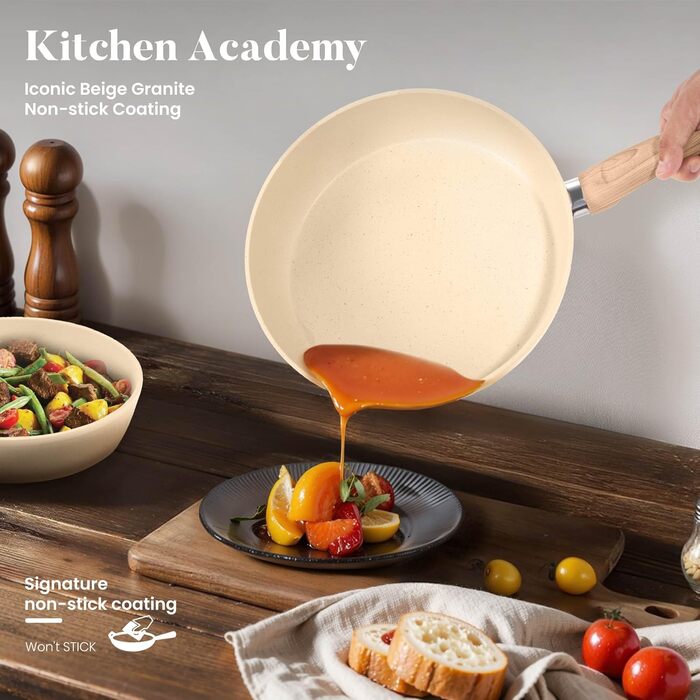 Набір посуду для індукційної плити Kitchen Academy, 12 предметів, бежевий гранітний антипригарний покриття
