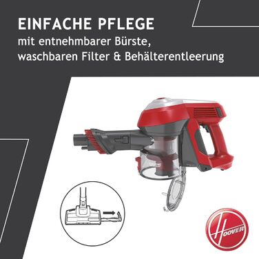 Пилосос акумуляторний Hoover H-FREE 100 HOME без мішка, до 40 хв роботи, бездротовий, з LED-підсвіткою, XL контейнером для пилу, паркувальною функцією, щілинною насадкою та щіткою, червоний/титановий