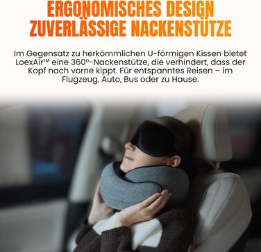 Подорожня подушка для шиї з капюшоном з ефектом пам'яті (Memory Foam) для літака, авто та поїздок, 100% бавовна, світло-сіра (Hooded Pro)
