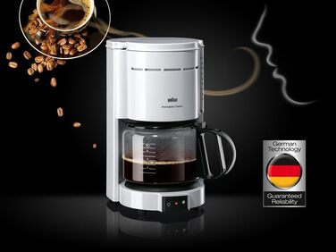 Кавоварка Braun KF 47 WH з фільтром і скляною колбою, OptiBrew, автоматичне вимкнення, біла