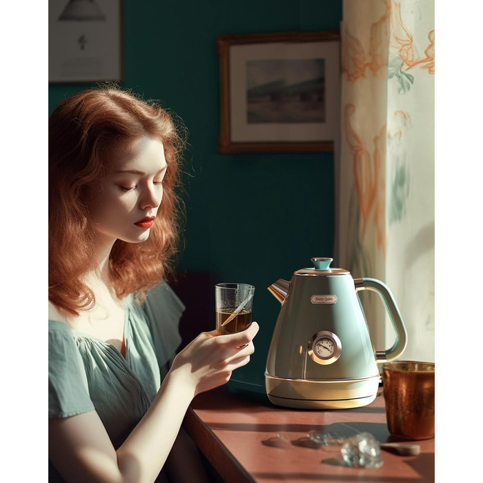 Електрочайник Hazel Quinn ретро, нержавійка, 2200 Вт, температурний індикатор, Strix-контролер, захист від перегріву, без BPA, квітковий принт