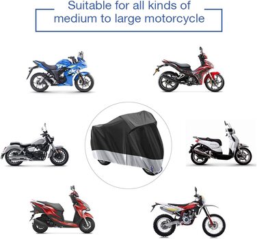 Моточохол водонепроникний 3XL 265x105x125 см, захисний тент для мотоцикла Harley-Davidson, Suzuki, Yamaha, 210D Оксфорд, для вулиці, проти подряпин, сріблястий