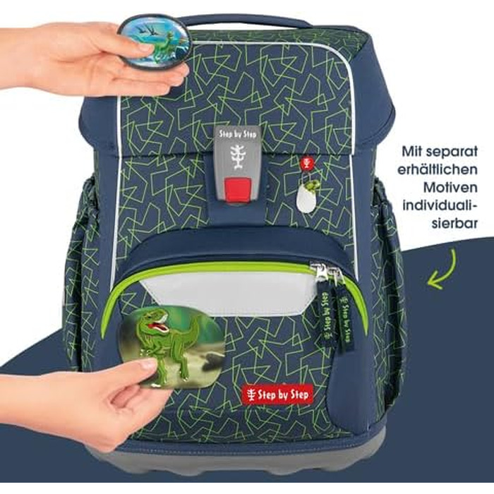 Ергономічний шкільний рюкзак Step by Step BASIS Schulranzen-Set, 4-в-1, для дітей 1 класу, 20 л, з рефлекторами та ременями (Green Geometrics)
