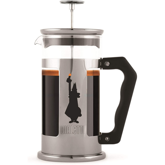 Френч-прес Bialetti Preziosa 1 л, скло та нержавійка, для кави та чаю, 8 чашок, сріблястий, підходить для посудомийки