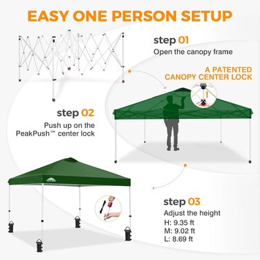 Альтанка EAGLE PEAK розкладна з сумкою для транспортування, 9 м² - захист від сонця, 8 кілків, 4 мотузки, 4 мішки для ваги