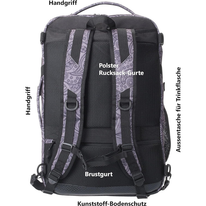 Рюкзак Elephant Fly Legends XL 45 л для ручної поклажі, антивор, відділення для ноутбука, сіро-пейслі, для літака, автобуса