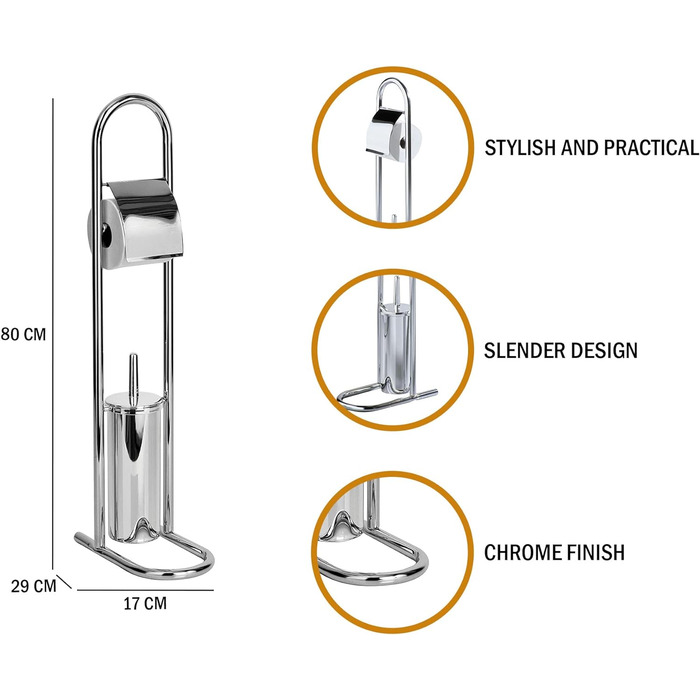 Підставка для туалетного паперу та щітки Premier Housewares, хром, срібляста, 29x17x80 см