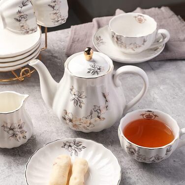 Набір чайної посуд Sweejar Home Porzellan, серія British Royal, на 6 осіб (з чайником, цукорницею, ложками, ситечко)