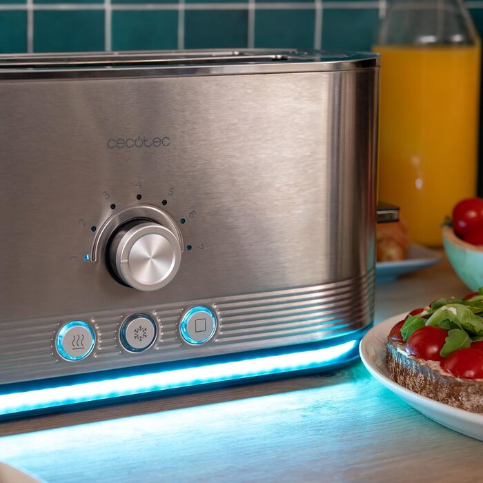 Тостер вертикальний Cecotec Shine&Toast Extra Double з нержавіючої сталі - 1400 Вт, 4 тости, широкі слоти 3.8 см, 7 режимів