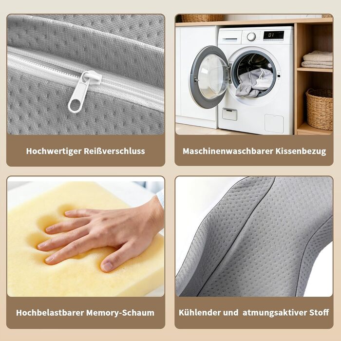 Подушка ортопедична з піною Memory Foam для сну на боці LAMB, 60x32 см, сіра - підтримка шиї та голови при болях у шиї