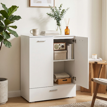 Сучасна бічна тумба (sideboard), окрема шафа для зберігання з шухлядою та регульованою полицею, біла