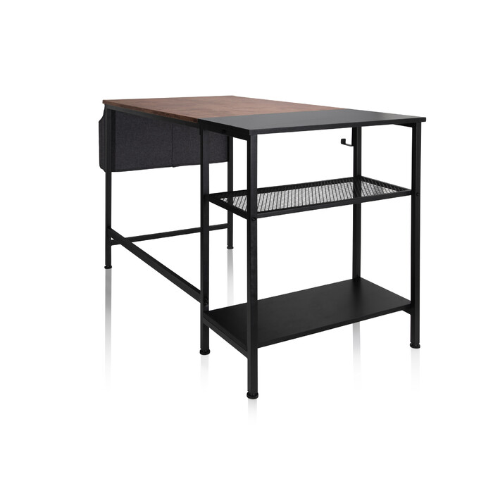 Робочий стіл / письмовий стіл WORKSPACE H I 120 x 60 см з бічною полицею, чорний / коричневий hjh OFFICE