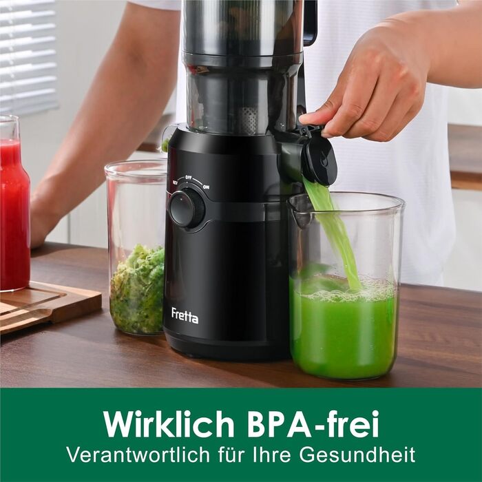 Фреш-прес Fretta: повільний соковичавник 1л, BPA-free Tritan, 200W, чорний