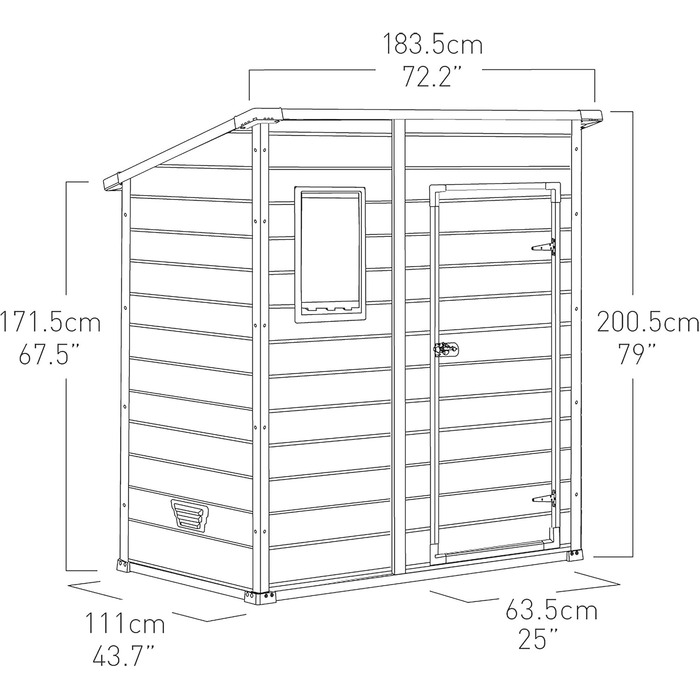 Сарай садовий Keter Manor Pent 6x4, пластиковий, бежевий, 183.5x111x200.5 см, для вулиці, вологостійкий