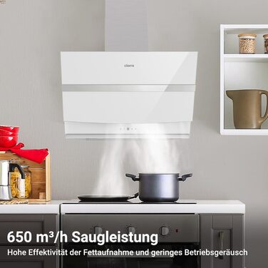 Витяжка кухонна CIARRA ASB6736N 60 см, 650 м³/год, нержавіюча сталь та чорне скло, керування через App та Touch, режим рециркуляції/відведення, вугільний фільтр CBCF003, білий колір