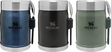 Термос для їжі Stanley Classic Legendary 400 мл з ложкою-виделкою, нержавіюча сталь, тримає тепло/холод 7 годин, BPA-free, чорний матовий, для їжі, для обіду, термобокс, придатний для миття в посудомийці