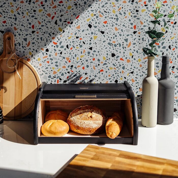 Дерев'яний хлібниця Creative Home Schwarz з роллетною кришкою, 38x28,5x17,5 см – натуральна скринька для зберігання хліба, булочок та випічки для кухні