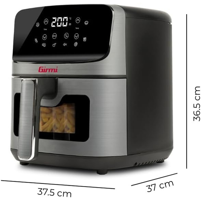 Аерофритюрниця Girmi FG27 Ecofrit Lite, 4.2 л, 1400 Вт, цифровий дисплей, 8 програм, таймер, без BPA та PFOA, сіра