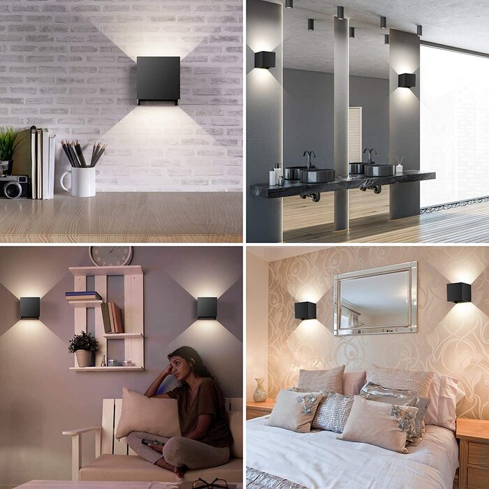 Набір настінних LED світильників ledmo (8 шт), 12W, теплий білий 2700-3000K, двосвітний (вгору-вниз), чорний матовий, IP65 вологозахищені для дому та вулиці
