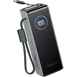 EcoFlow Rapid Powerbank 25000 mAh 170W з вбудованим кабелем та USB-C 100W - портативний зарядний пристрій для iPhone, Samsung, MacBook та інших пристроїв (срібний)
