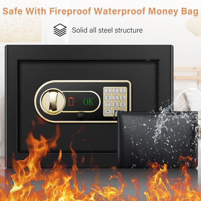Пожежостійкий сейф Safe Tresor 25L з висувним ящиком та відділенням для батарей, для грошей, ювелірних виробів, документів