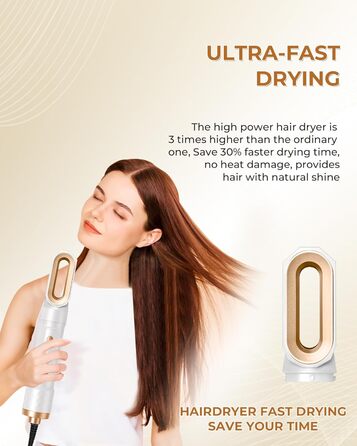 UKLISS Airstyler 5-в-1: Фен-щітка для волосся з насадкою для завивки, іонізація, золотий колір