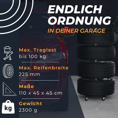 Стійка для шин Bonsport, до 225 мм, на колесах - органайзер для 8 шин з маркерами, вантажопідйомність 100 кг