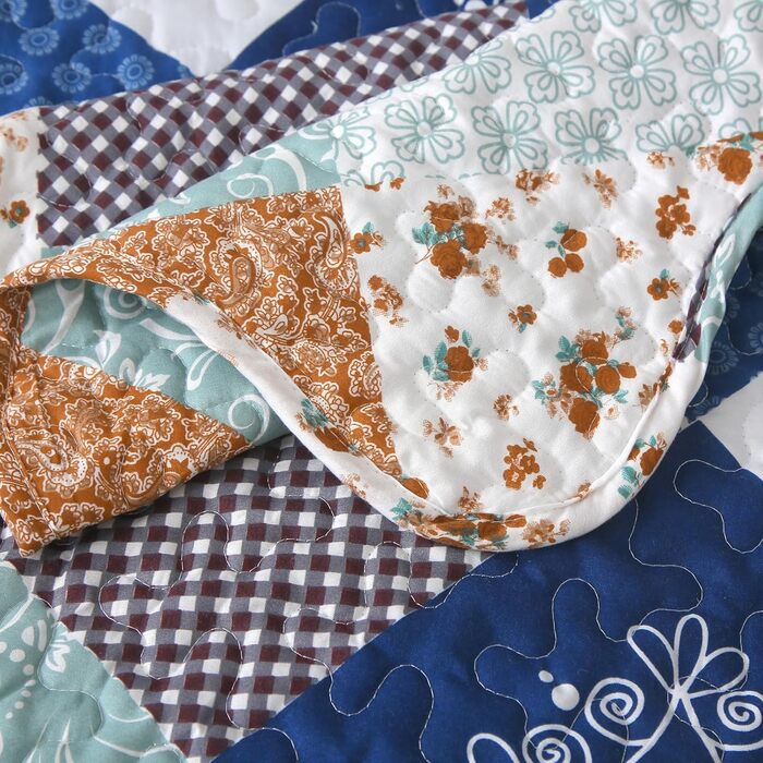 Покривало-печворк WONGS BEDDING 240x260 см з мікрофібри, стьобане, квітковий візерунок, чорне-сіре, з 2 наволочками 48x75 см