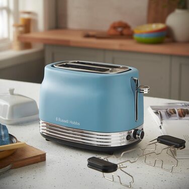 Тостер Russell Hobbs Hanley на 2 тости, блакитний (6 режимів, широкі слоти, розморожування, підігрів, підйом тостів)