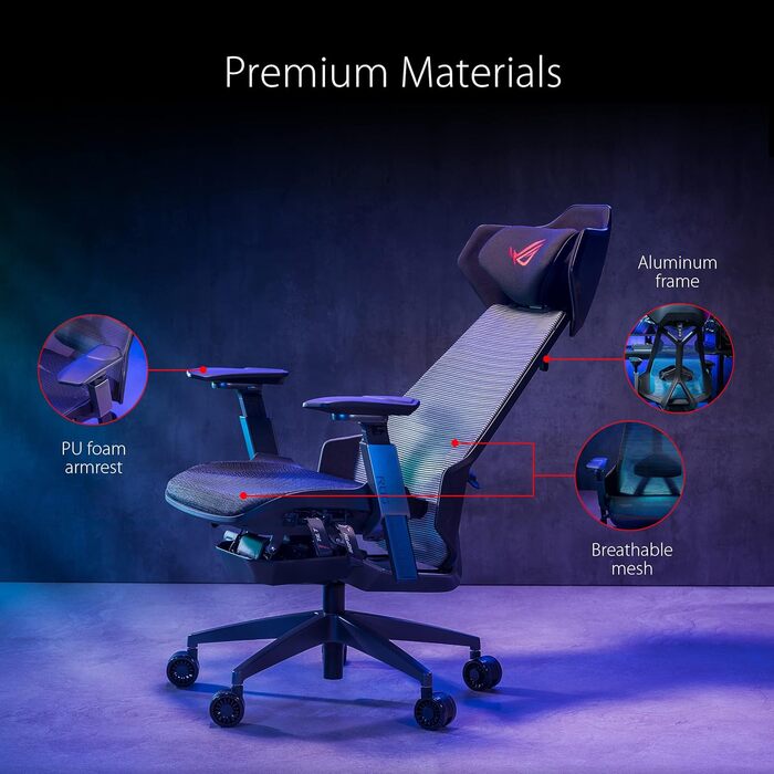 Ігровий крісло ASUS ROG Destrier Ergo (чорний) з регульованими підлокітниками та підтримкою попереку