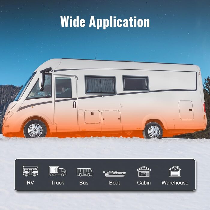 Електрична дизельна теплова газова пушка VEVOR 12V 8kW з LCD-дисплеєм та пультом дистанційного керування, 0.16-0.62 л/год, оранжева