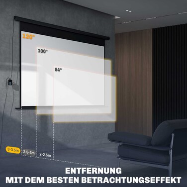 Екран проекційний Beamer-Leinwand, формат 16:9, з пультом дистанційного керування, розміром 266 x 149 см (120 дюймів), чорного кольору