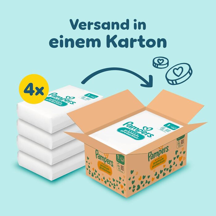 Підгузки Pampers Premium Protection розмір 1 (2-5 кг), підгузки на липучках, велика упаковка 248 шт.