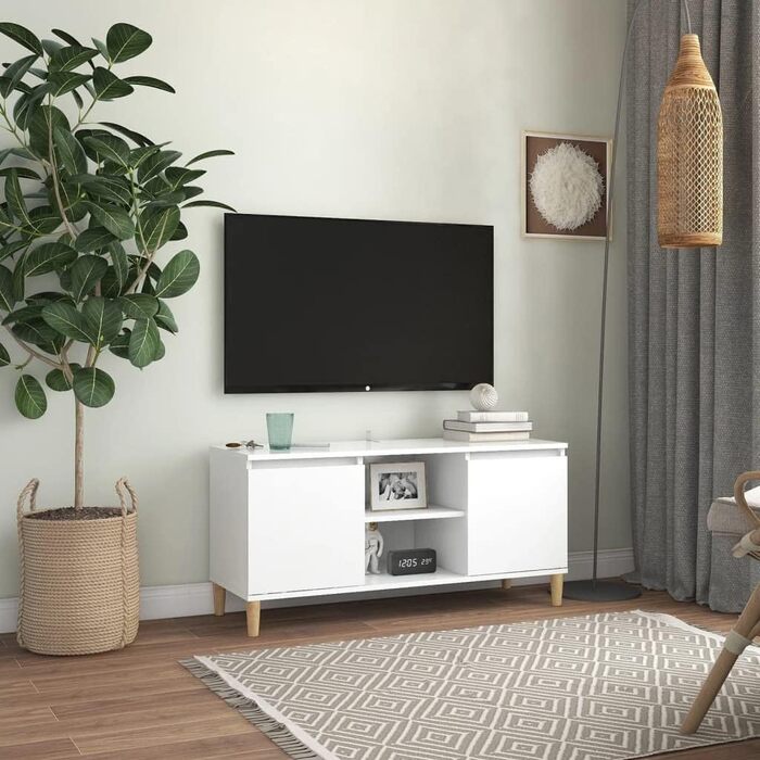 TV тумба vidaXL з масивними дерев'яними ніжками, чорна, 103,5x35x50 см — телевізійна підставка, тумба під телевізор, комод, меблі для вітальні