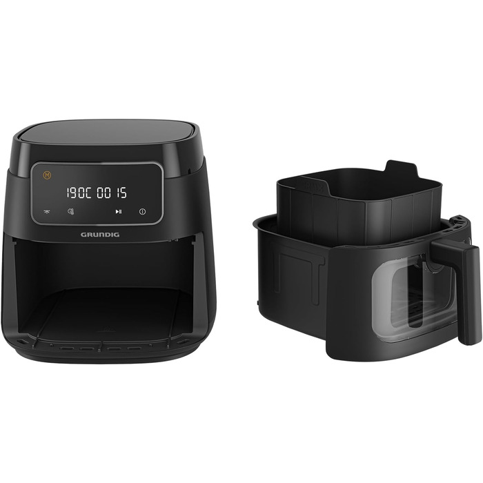 Аерофритюрниця Grundig FRY 7320, 7.6 л, 1750 Вт, сенсорне управління, антипригарне покриття, велике оглядове вікно, налаштування температури та часу, чорна, кошик для посудомийної машини