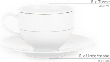 Набір кавових чашок Konsimo Amelia Satin капучино з блюдцями, 6 шт, 250 мл