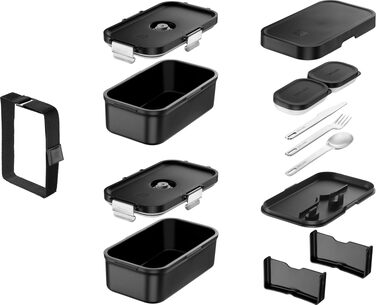 Вакуумний ланчбокс Zwilling Fresh & Save з набором столових приборів із нержавіючої сталі, ударостійкий, чорний