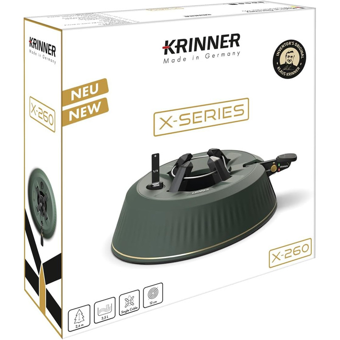 Підставка для ялинки KRINNER X-260 з педаллю та баком 3,5 л, для дерева до 2,6 м, Німеччина