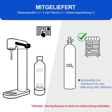 Сифон для газування води Sodastream з пляшкою 1 л, чорний (висота 42,3 см)