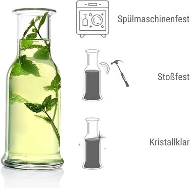 Набір скляних карафнів Stölzle Lausitz Purity (6 шт), 1000 мл, прозорі — універсальні графи для води, лимонаду та вина, стійкі до ударів та підходять для посудомийки