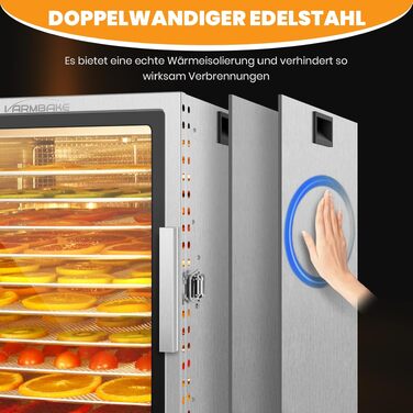 Сушарка для овочів та фруктів електрична 800W, 36 лотків (29x29 см), 2 яруси, нержавіюча сталь, 30-90°C