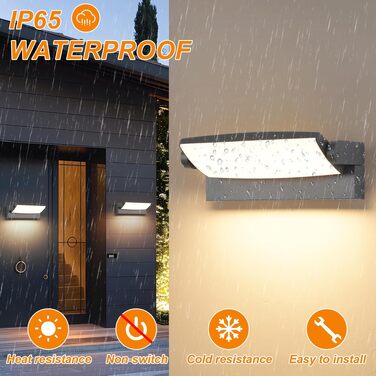 Стіна LED-світильник SANSHI 30W зовнішній, водонепроникна лампа IP65 з регулюванням панелі 350°, 3 режими кольору (3000K/4000K/6500K) для саду та тераси, темно-сірий