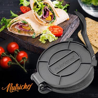 Чавунна преса для тортильї Nutrichef 20,3 см — професійна форма для тортильї, патаконес, роті та емпанадас
