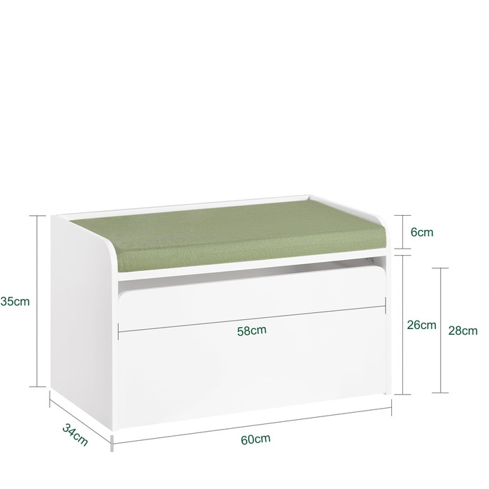 Дитяча іграшкова скриня SoBuy KMB80-W з подушкою, біла, 60x35x34 см