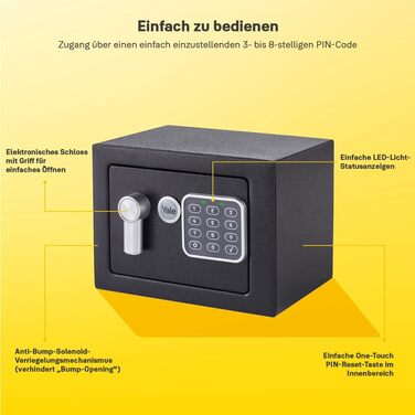 Електронний сейф Yale 3.8 л, 100 000 комбінацій, код 3-8 цифр, 170x230x170 мм, чорний