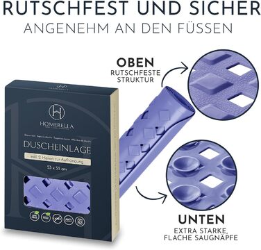 Антиковзкий душовий килимок Homerella, 53x53 см, BPA-free, гачки для підвішування, гіпоалергенний, стійкий до плісняви, пральний, фіолетовий
