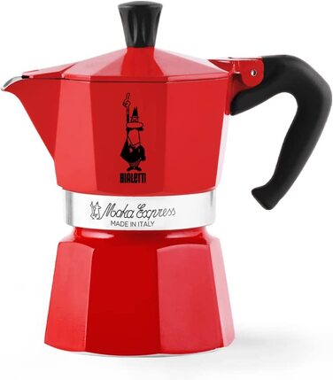 Кавоварка Bialetti Moka Color для плити, 3 чашки, алюміній, червона, італійська еспресо-кавоварка