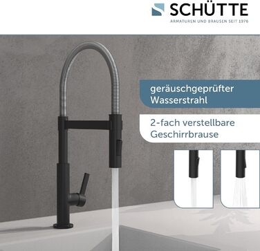 Змішувач кухонний SCHÜTTE MIAMI 79147 з висувним душем, чорний/хром - одноричаговий, з магнітним утримувачем, для мийки