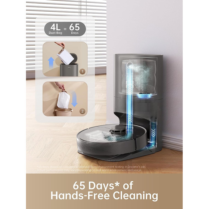 Робот-пилосос Dreame D10s Plus з функцією вологого прибирання, автоочищенням DualBoost 1.0, штучним інтелектом, LDS-навігацією, потужністю всмоктування 5000 Па, до 280 хв роботи, відеоспостереженням та додатком, чорний